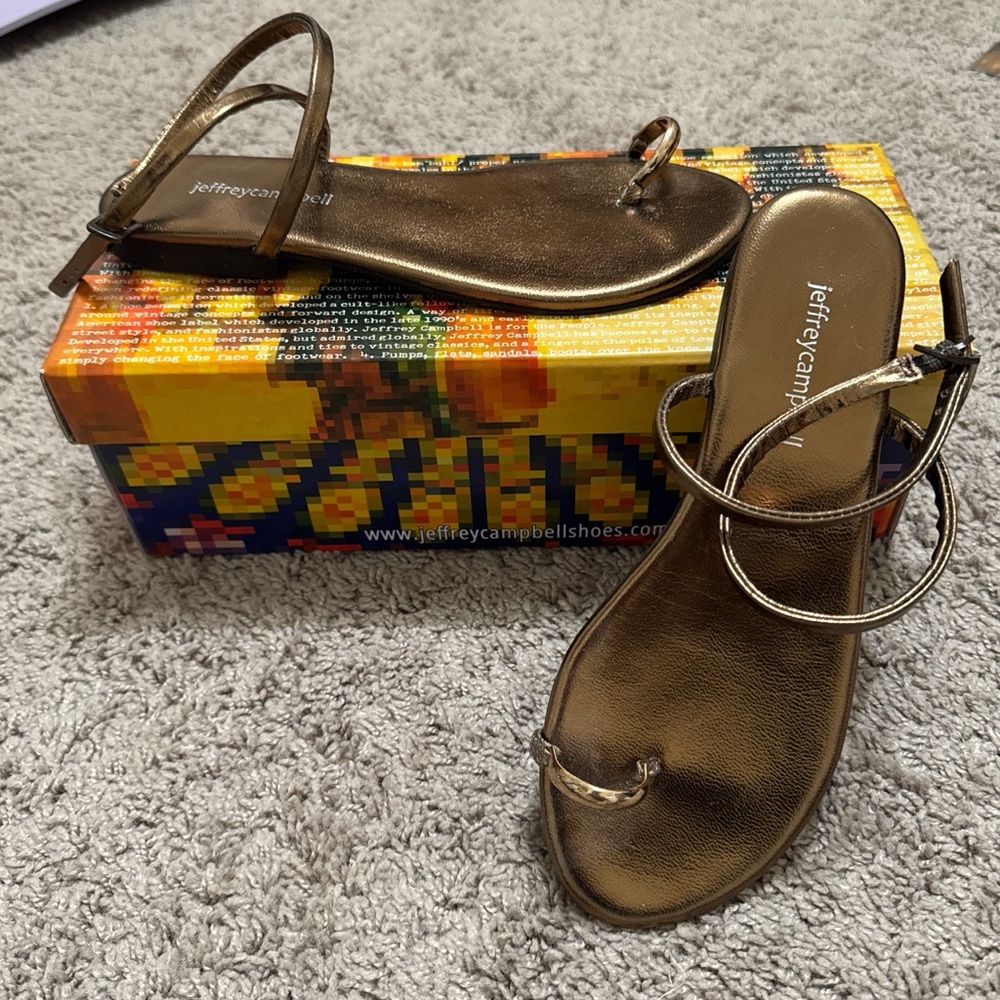 Jeffrey Campbell Bronze Metallic Toe-Loop Slingback Sandals